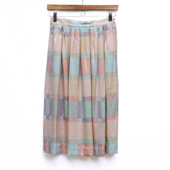 Vtg Jerri Sherman Silk Skirt Sz 4 Pastel Plaid Pleated Cottagecore Korea - Picture 1 of 8